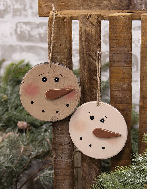 Distressed Wooden Blushing Snowman Ornament, 2 Assorted