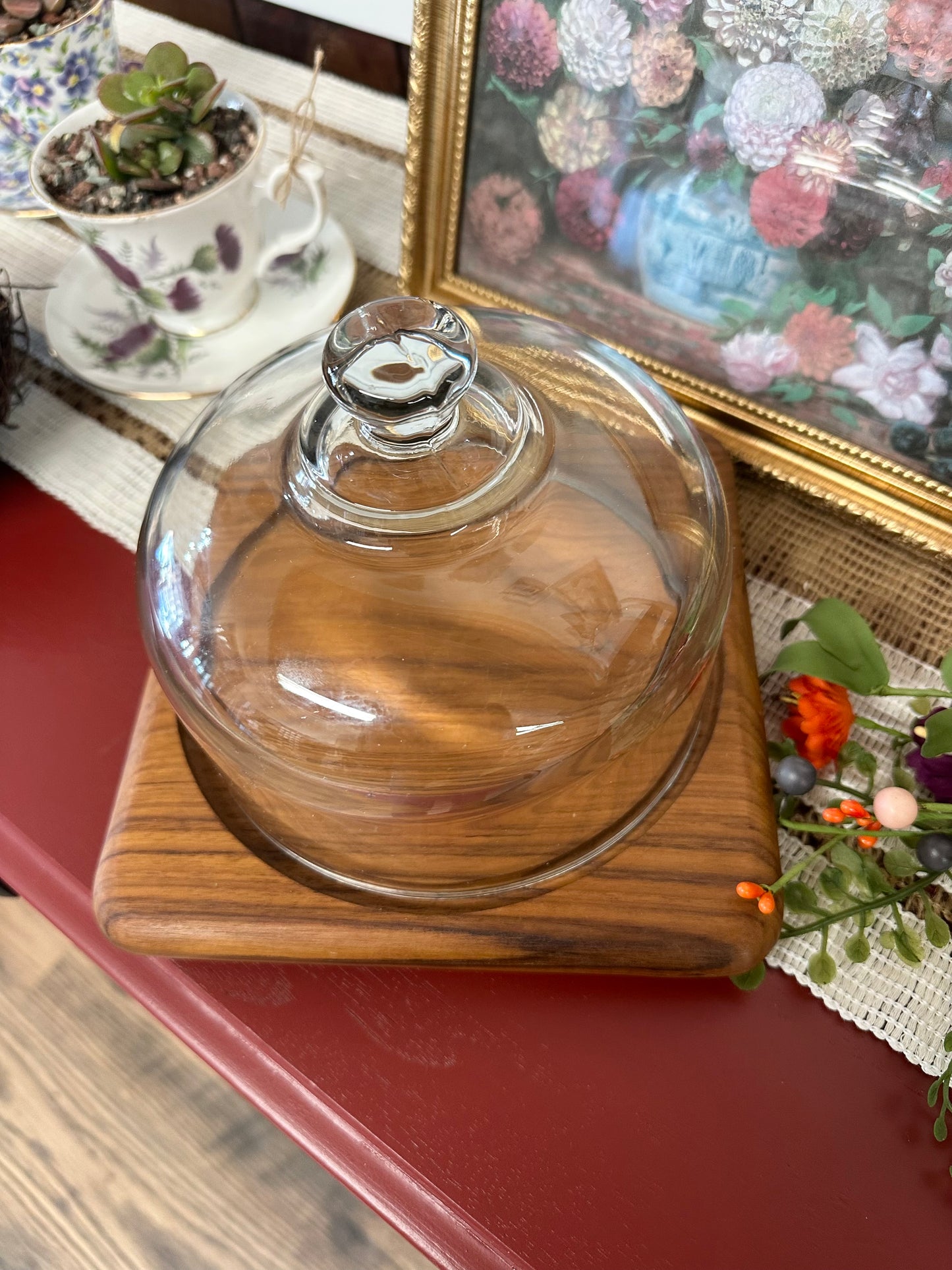 Vintage Teak Cheese Cloche