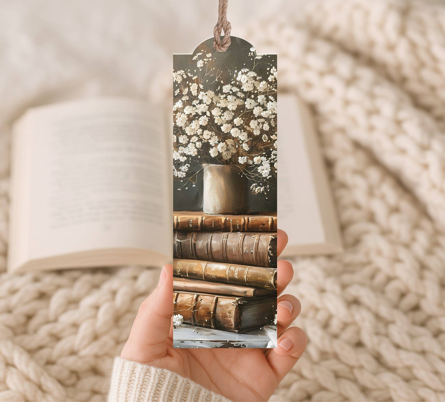 Books With Flowers-Wood Bookmark