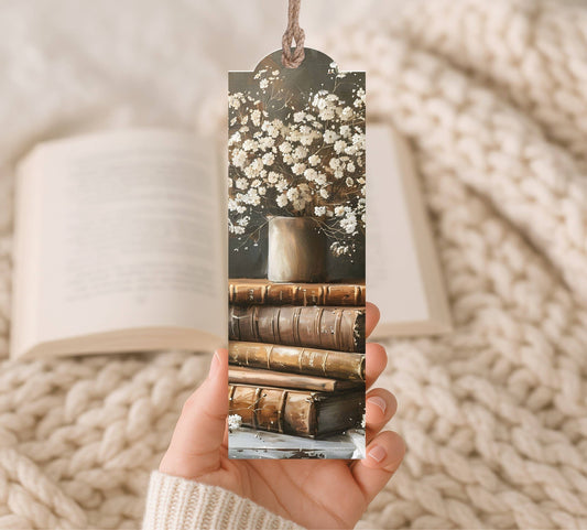 Books With Flowers-Wood Bookmark
