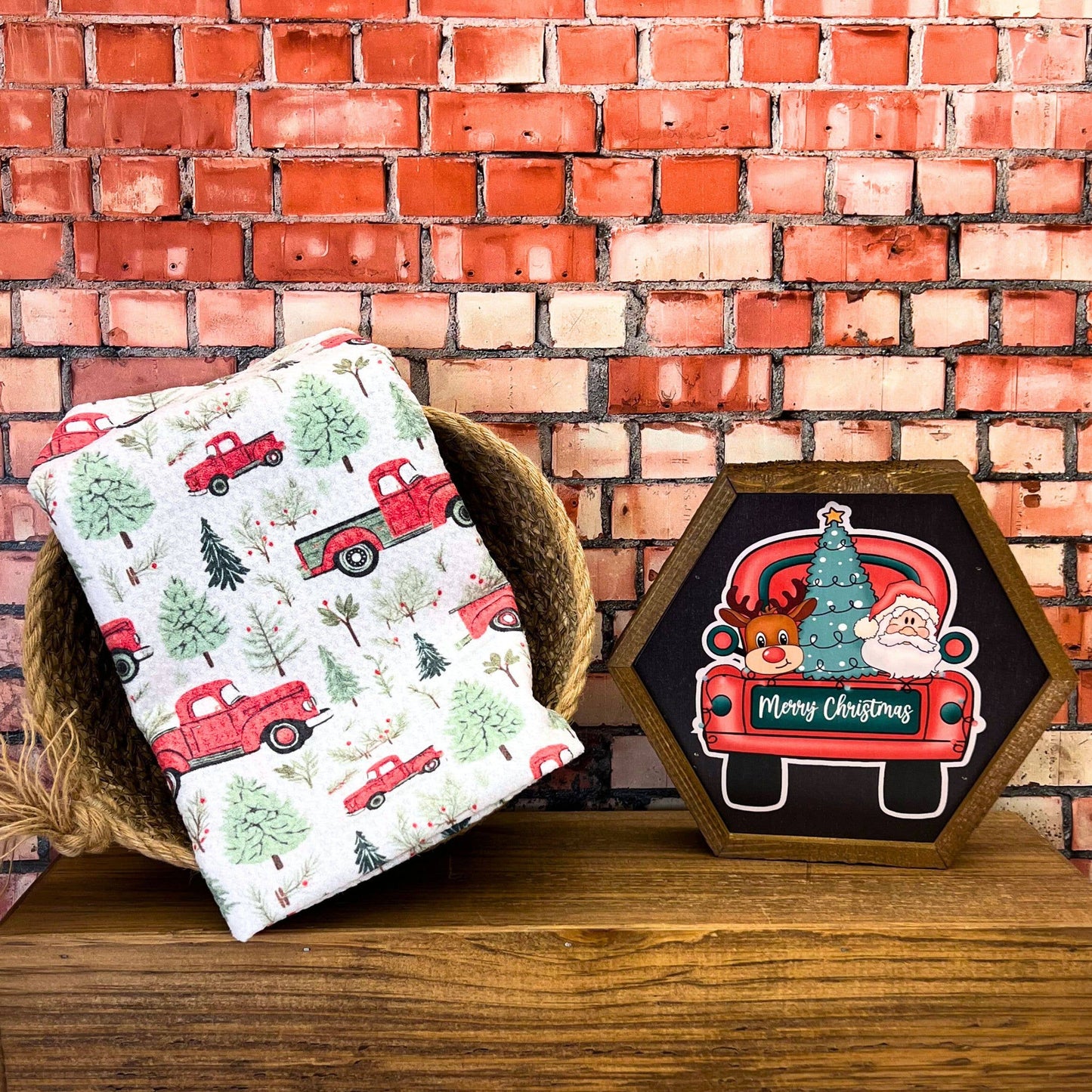 Red Christmas Truck With Tree Waffle Kitchen Tea Towels