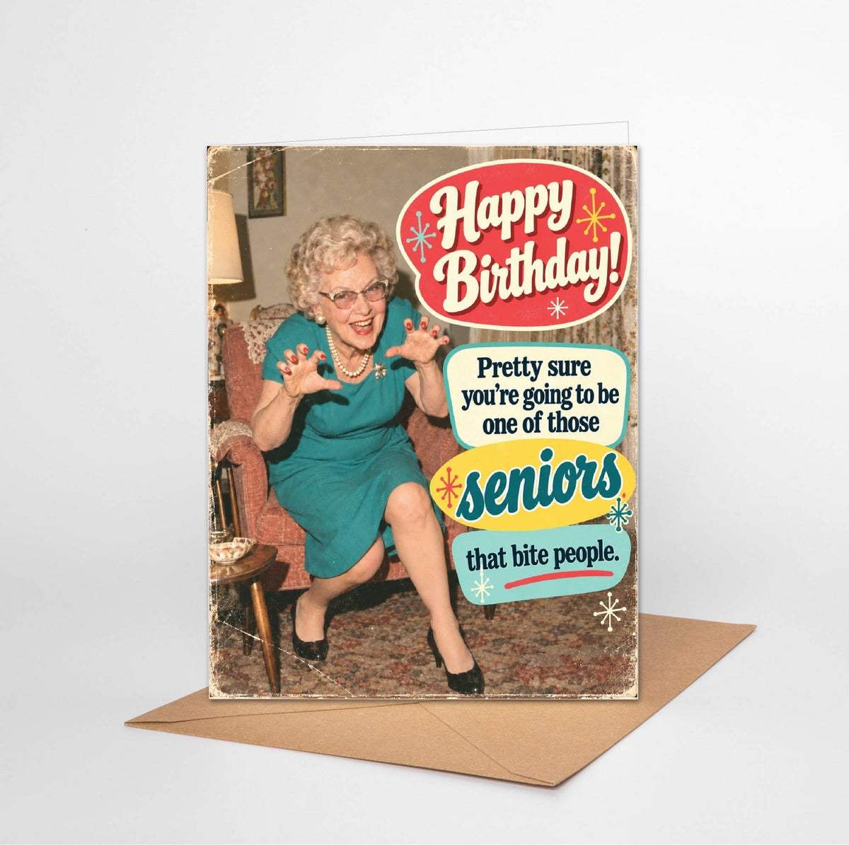 Biting Seniors Greeting Card