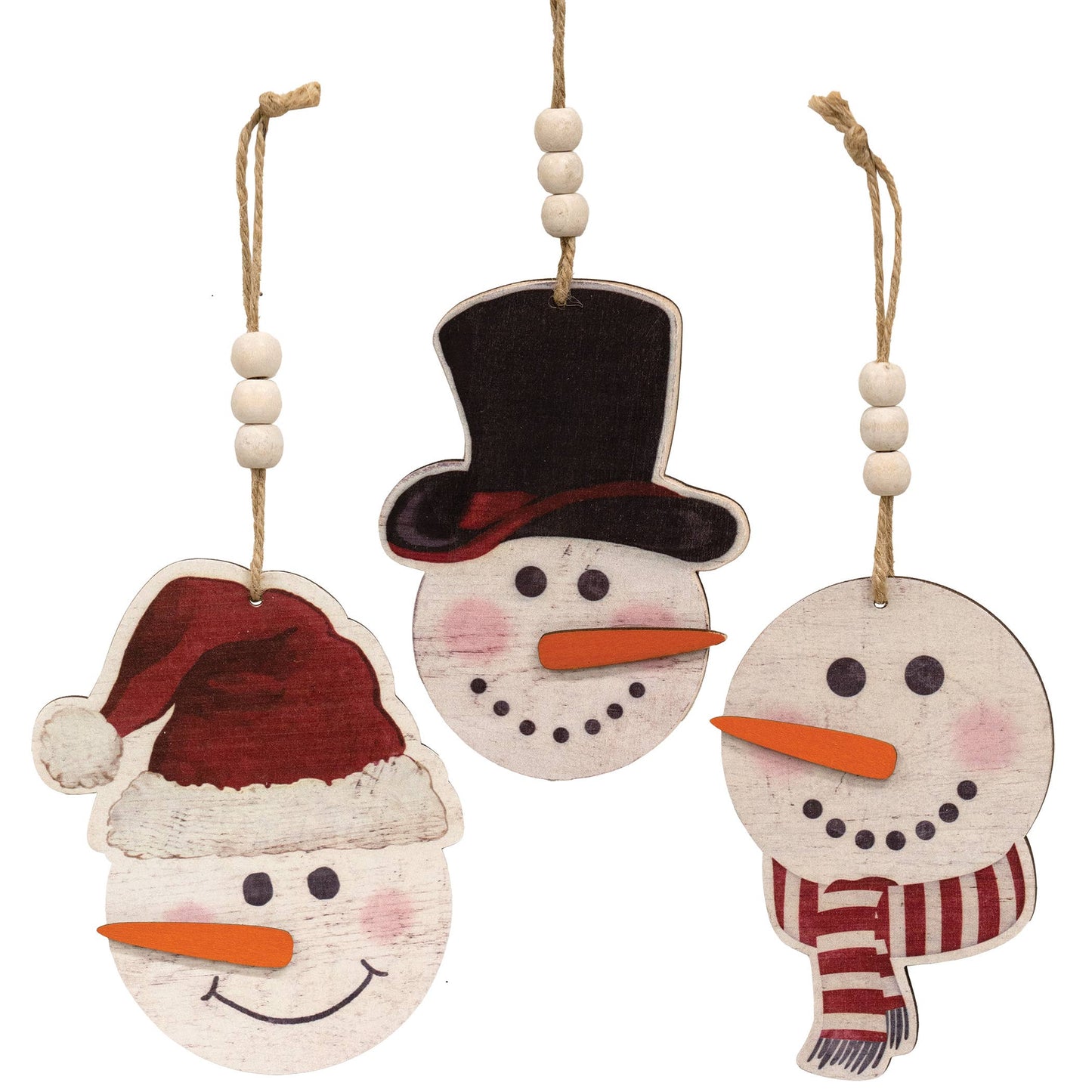 Weathered Wood Beaded Christmas Ornament, 3 Assorted