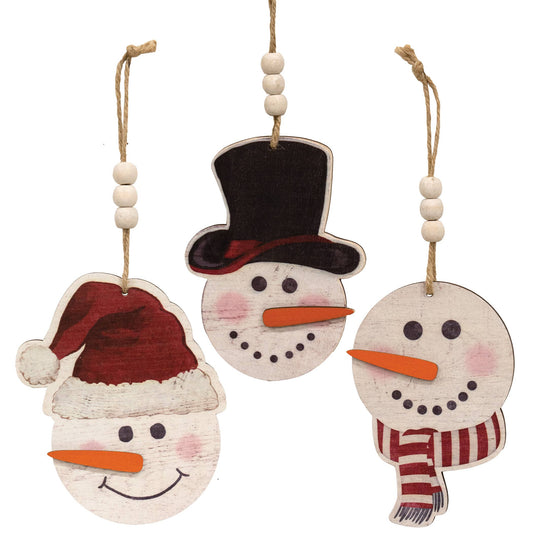 Weathered Wood Beaded Christmas Ornament, 3 Assorted