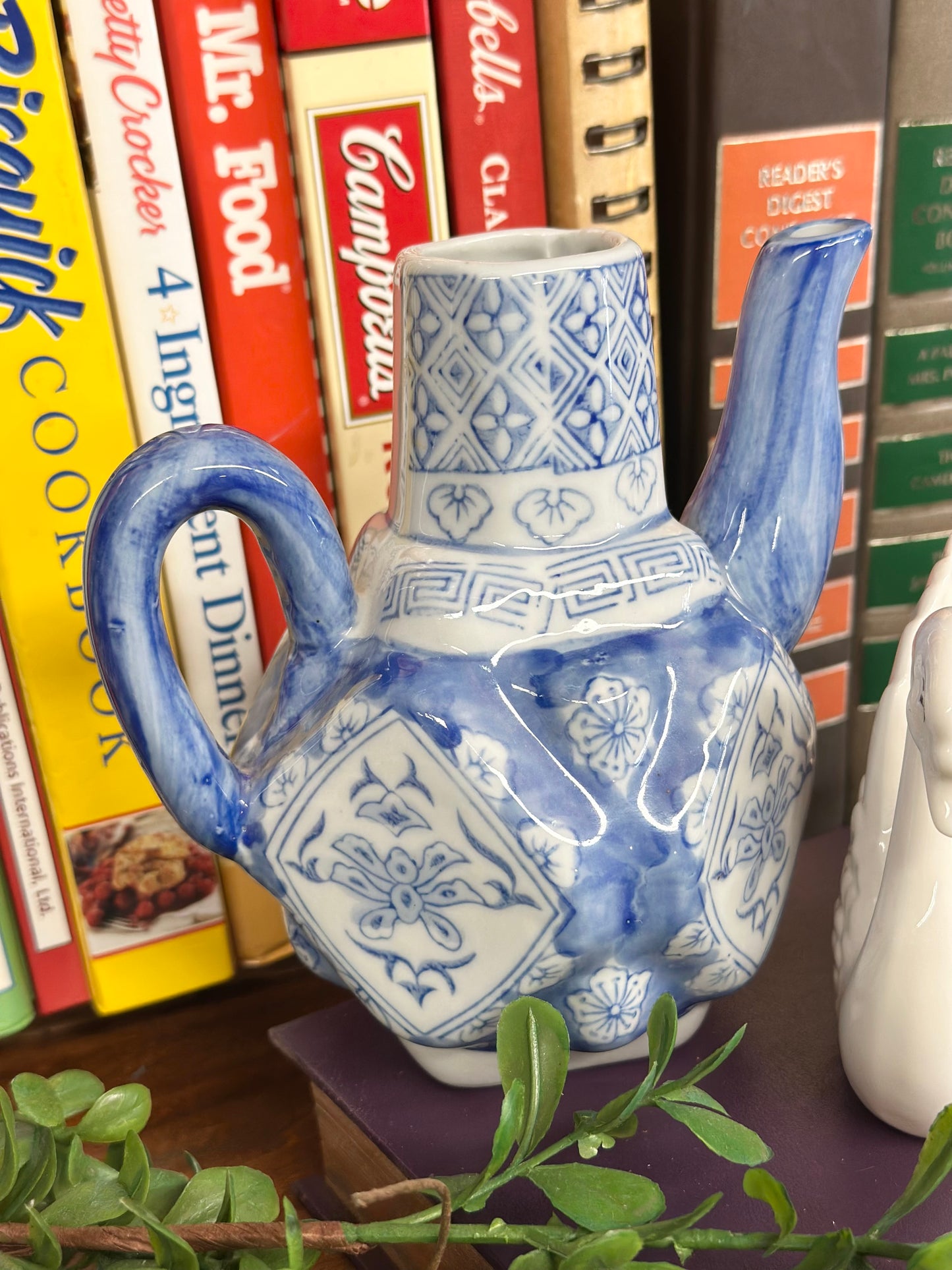 Vintage Chinese Blue & White Ceramic Teapot