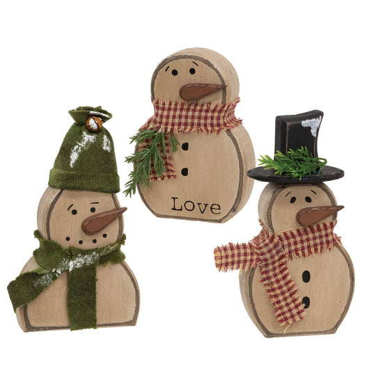 Chunky Wooden Snowman Sitter, 3 Assorted