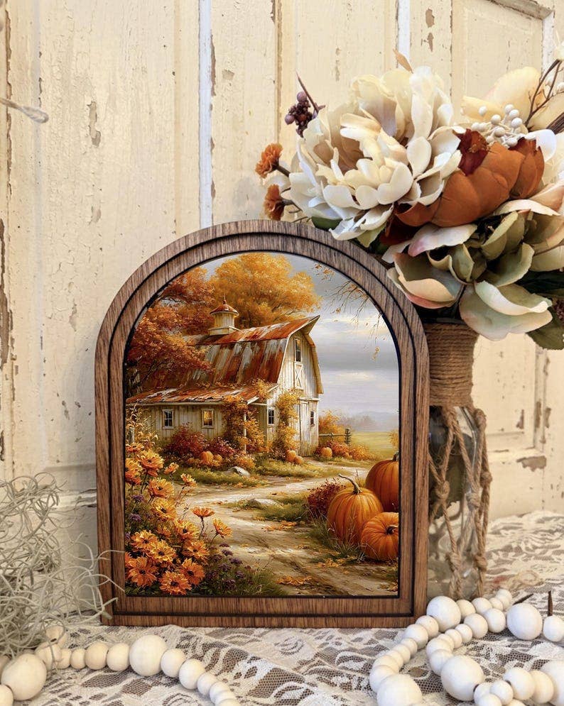 Fall Barn Framed Canvas Art