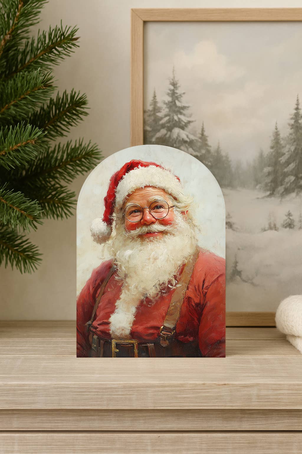 Jolly Santa Arch Wood Sign – Christmas Wall & Shelf Decor