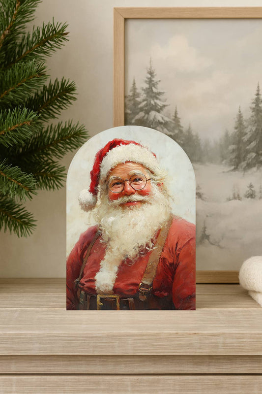 Jolly Santa Arch Wood Sign – Christmas Wall & Shelf Decor