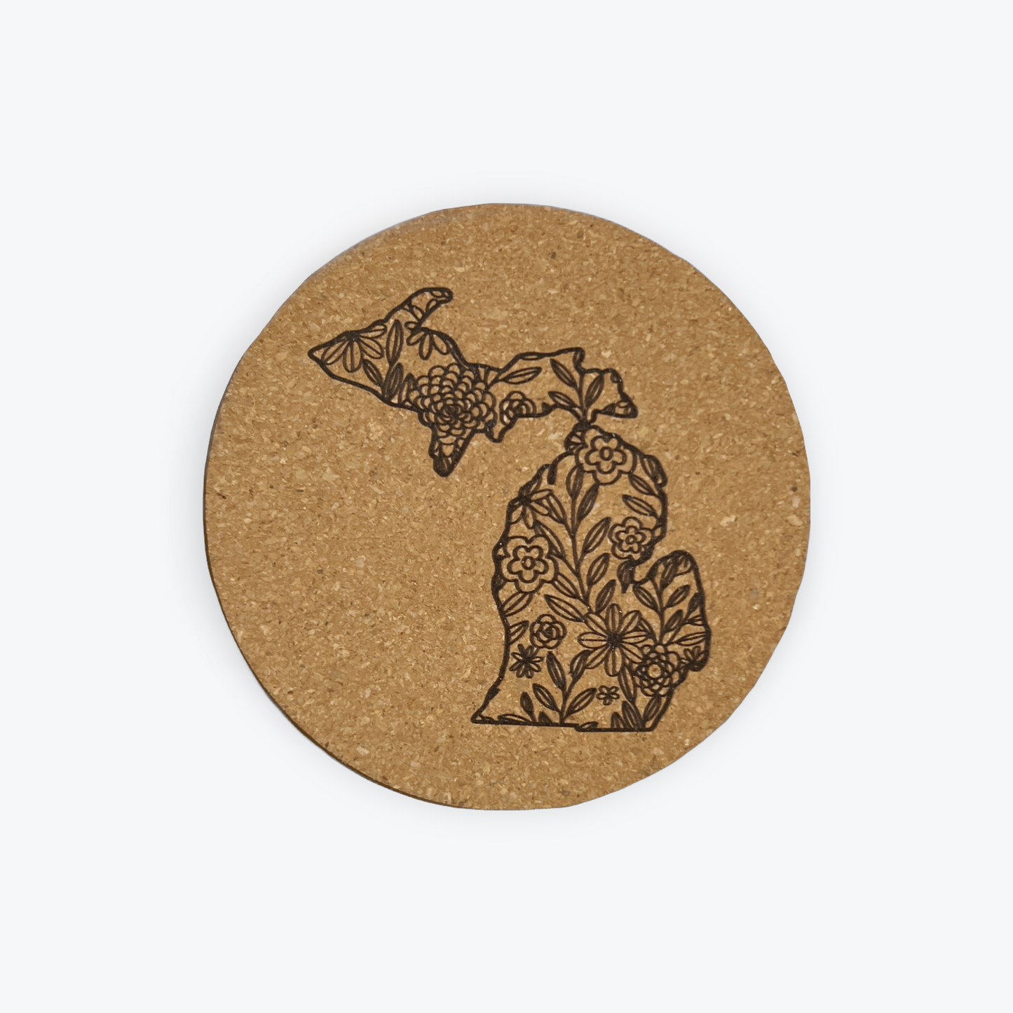 Cork Coaster- Michigan Map floral