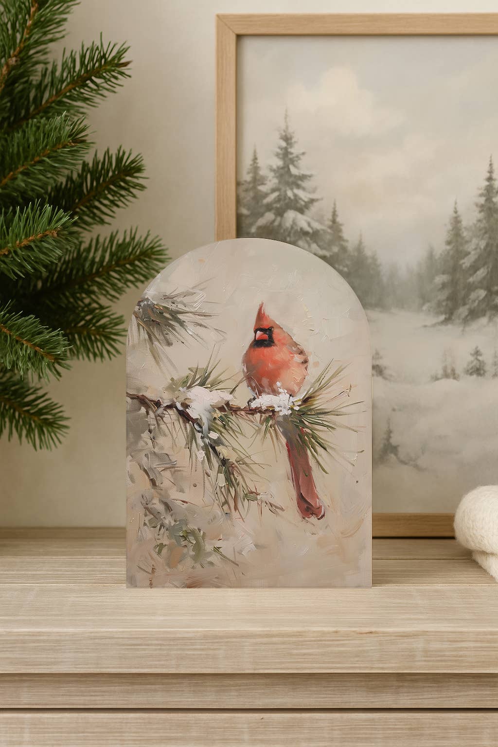 Cardinal Arch Wood Sign – Winter Christmas 2025 Home Decor