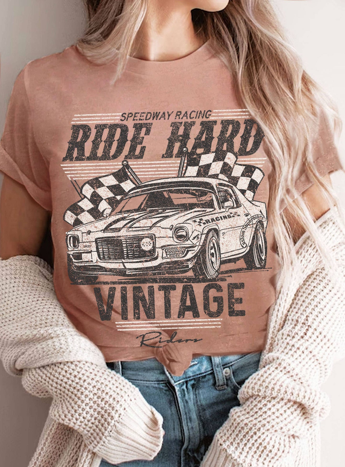 RIDE HARD VINTAGE RIDER CAR GRAPHIC TSHIRTS