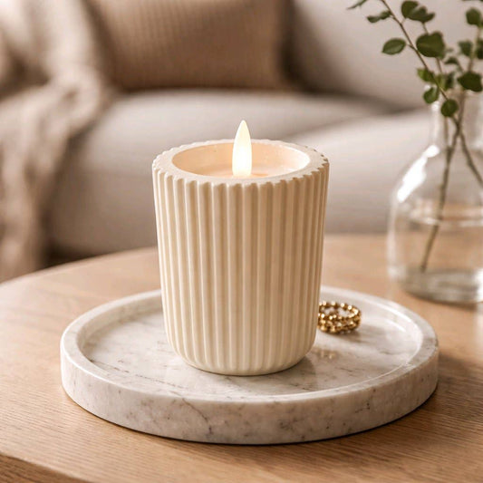Cream Cement Look Glow Pillar 3x5in