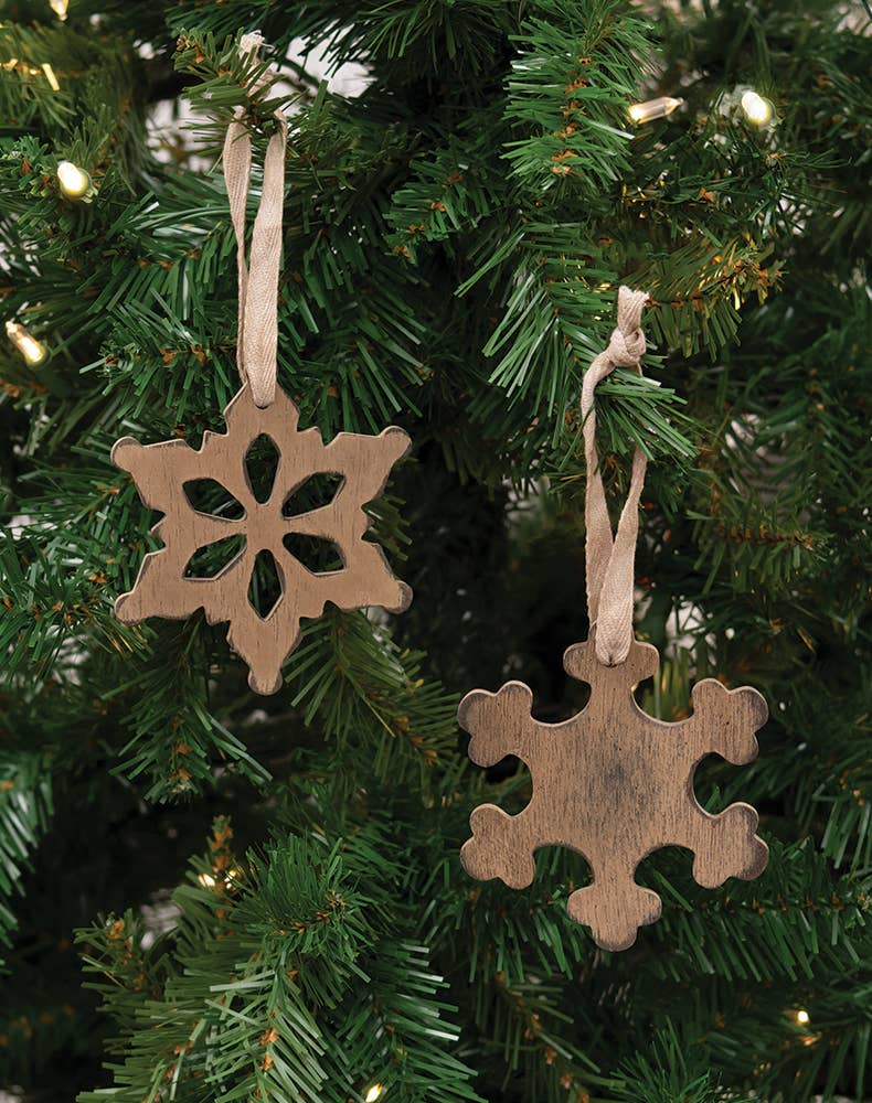 Antiqued Wooden Snowflake Christmas Ornament, 2 Assorted