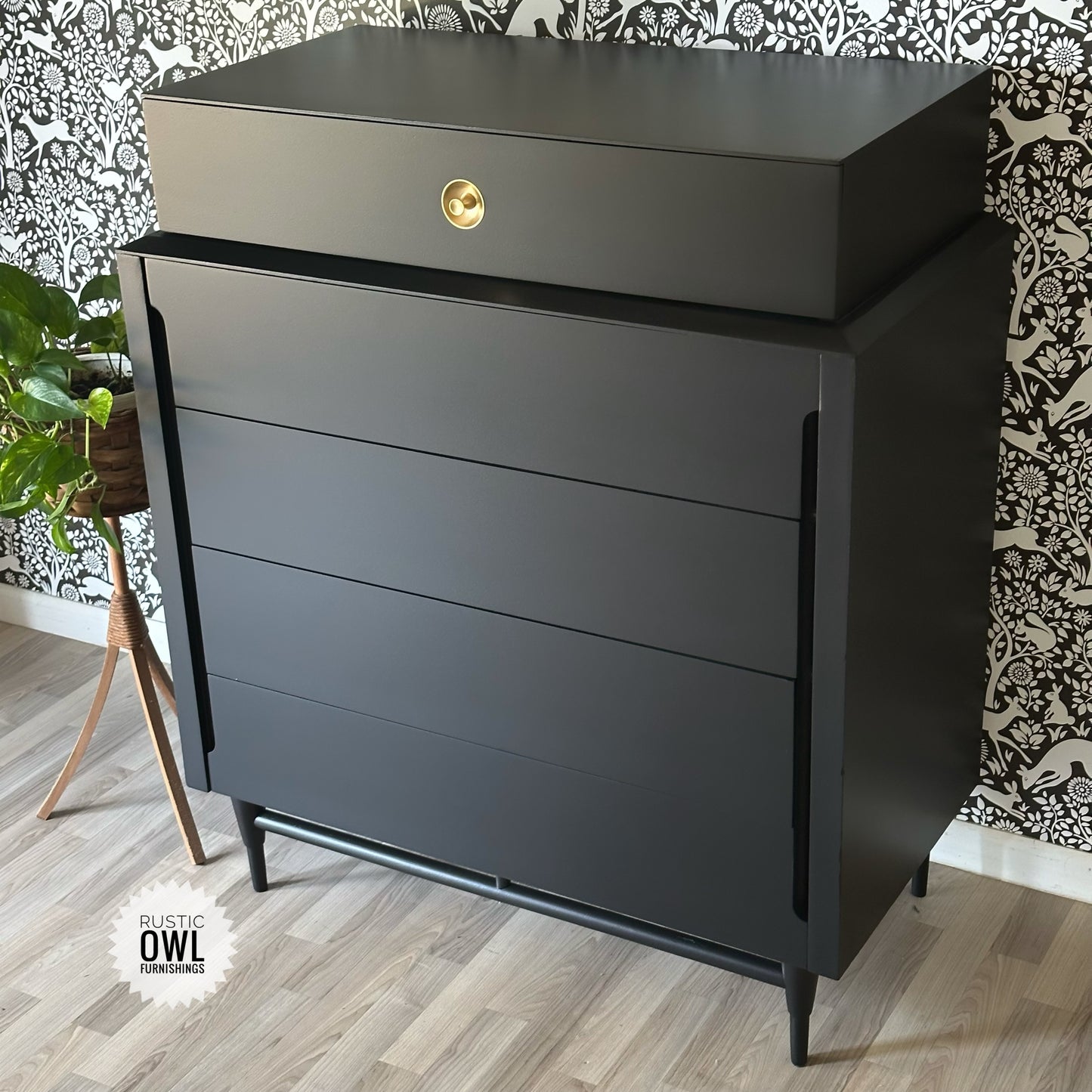 MCM Black Highboy Dresser