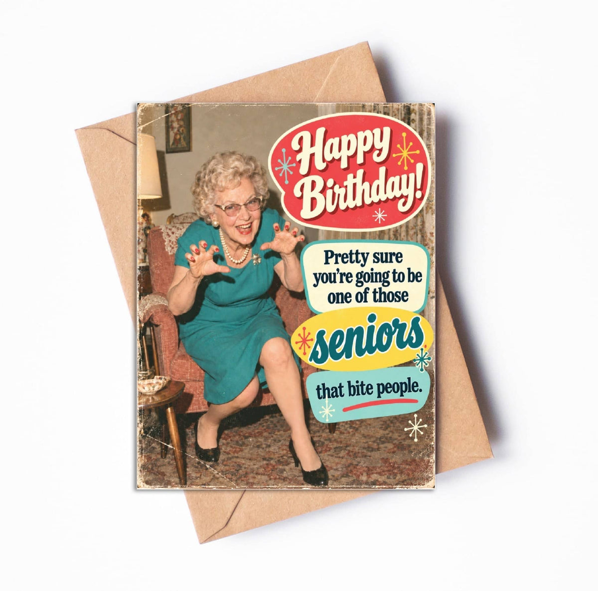 Biting Seniors Greeting Card