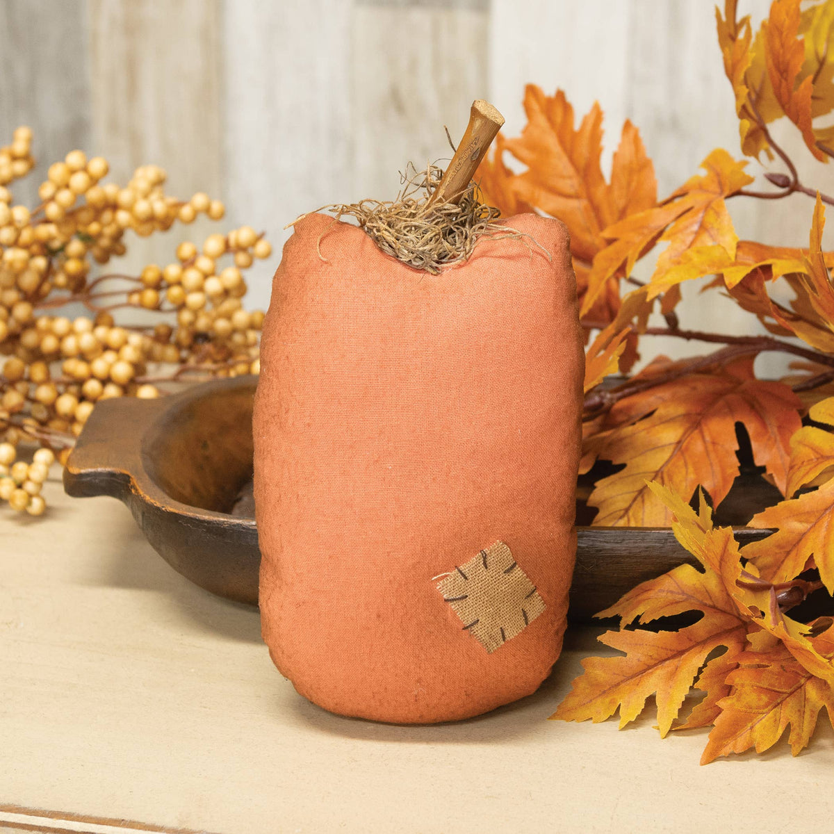 Stuffed Orange Mossy Top Patch Pumpkin - 8"H