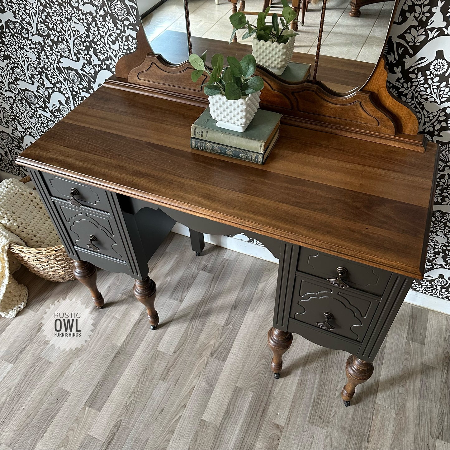 Vintage Vanity w/ Mirror & Stool