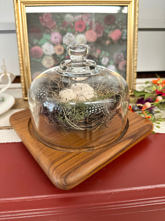 Vintage Teak Cheese Cloche