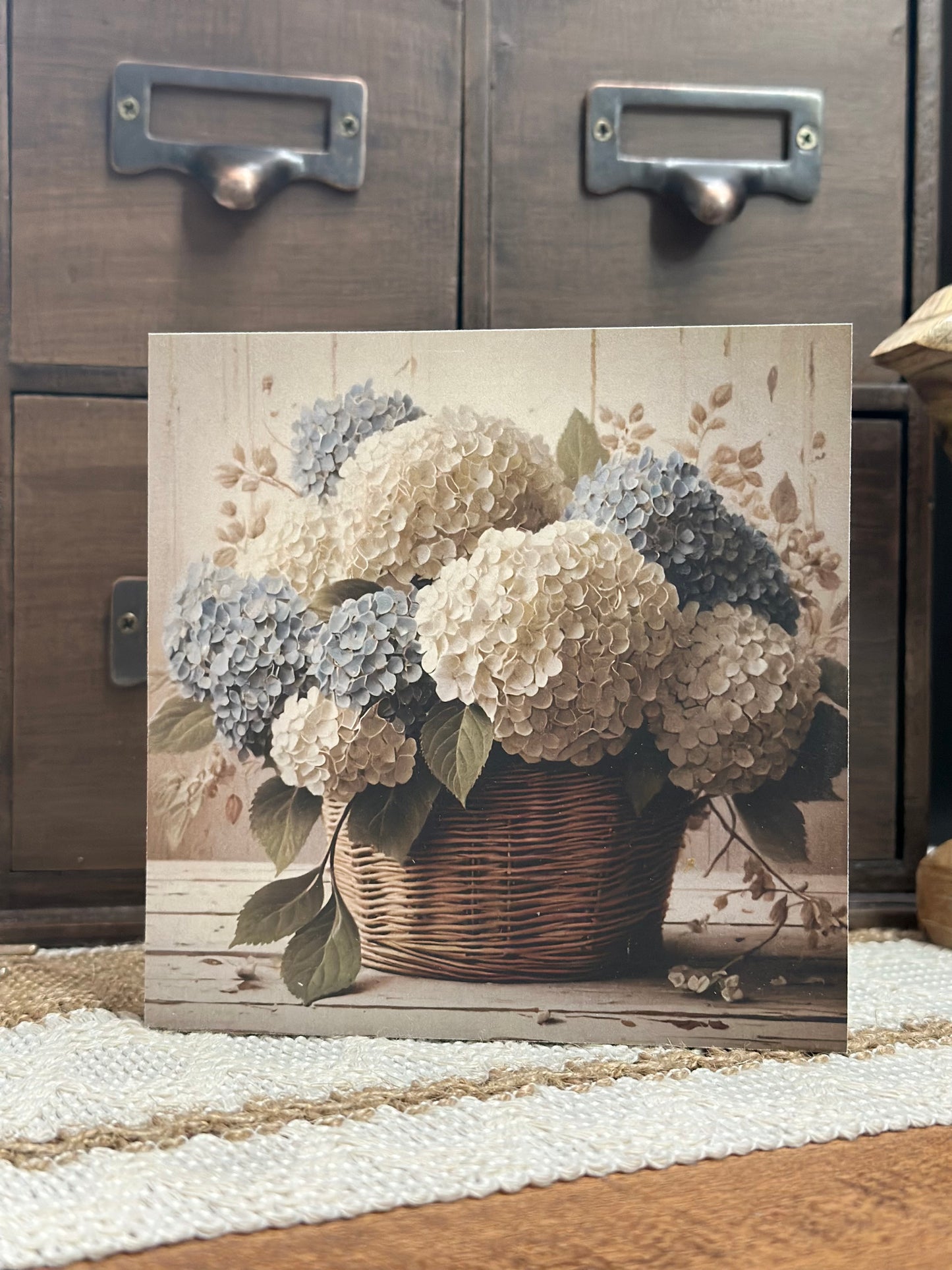 Hydrangea's in Wicker Basket