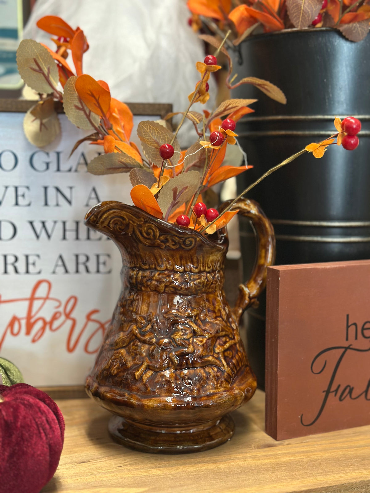 Rockingham-glazed ceramic Pitcher