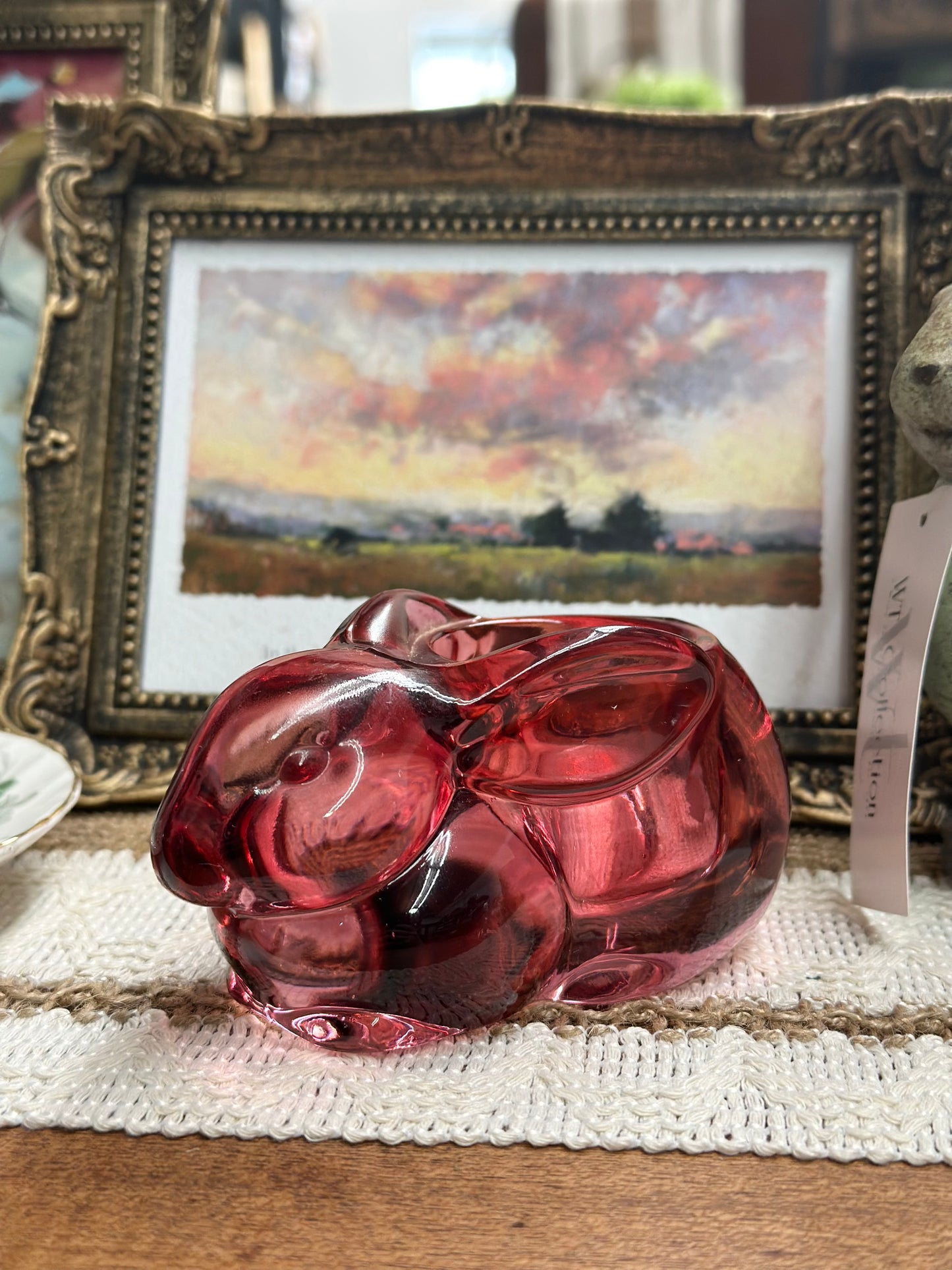 Vintage Indiana Cranberry Glass Bunny Votive Holder