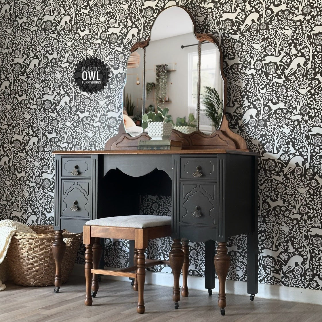 Vintage Vanity w/ Mirror & Stool