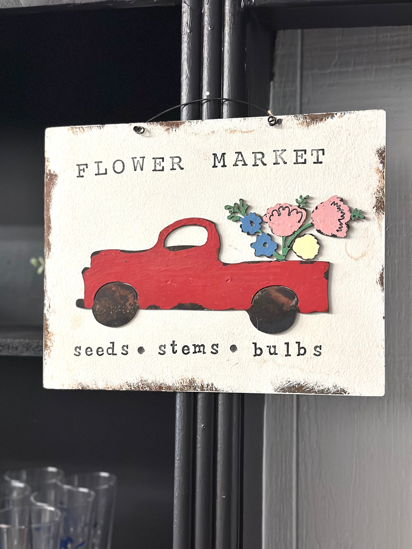 Metal Flower Market Sign
