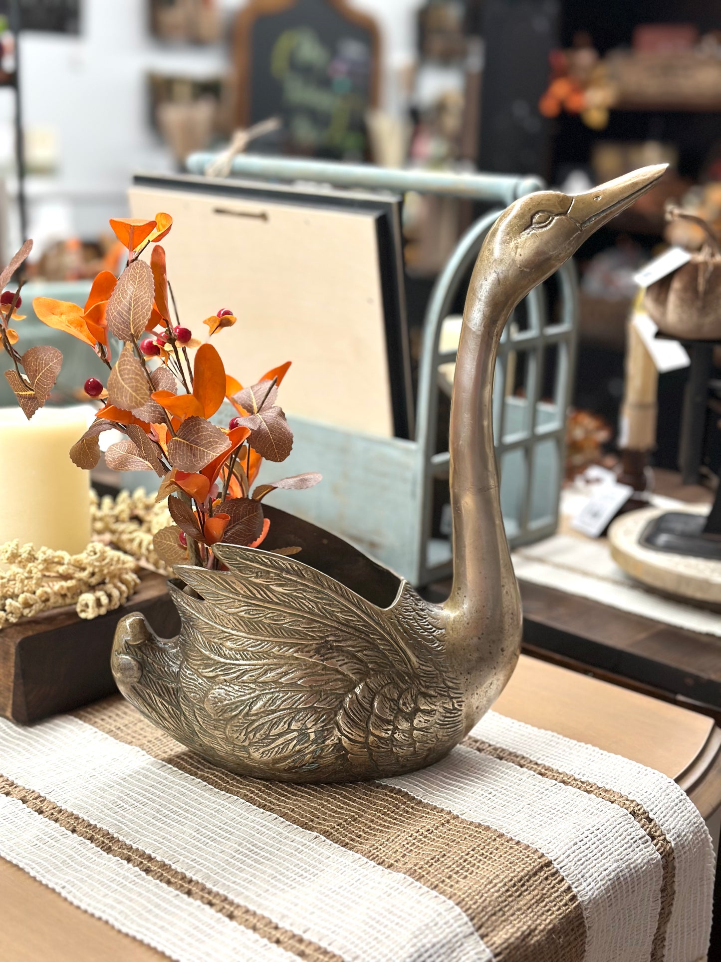 Vintage Brass Swan Planter/Cachepot