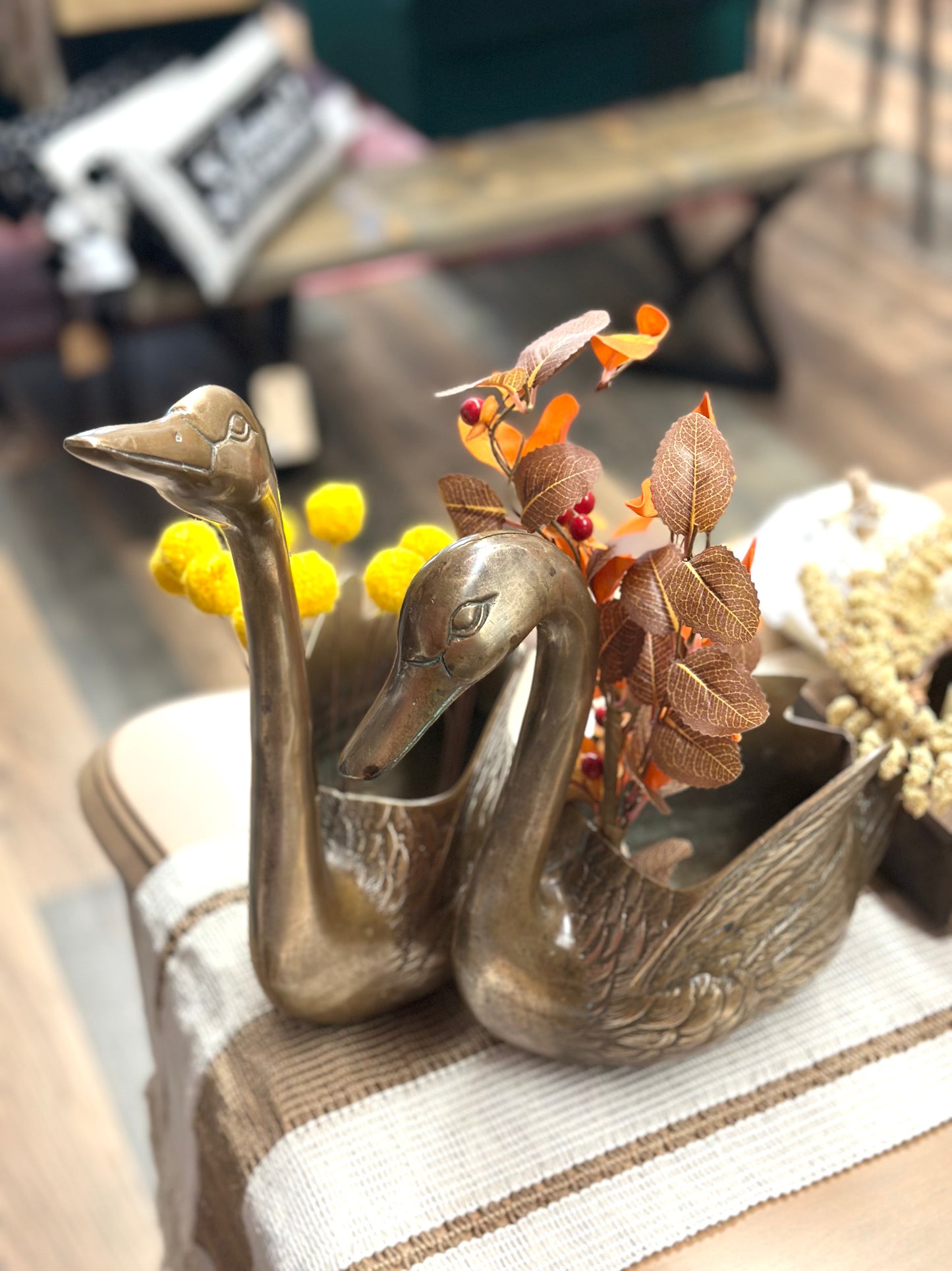 Vintage Brass Swan Planter/Cachepot