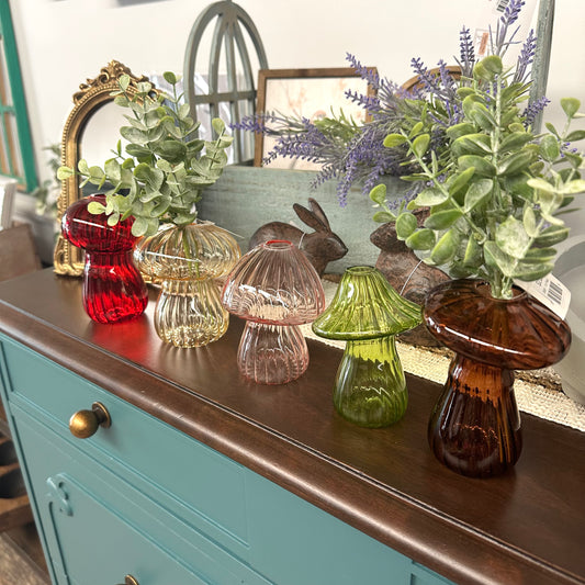 Glass Mushroom Vases, Assorted