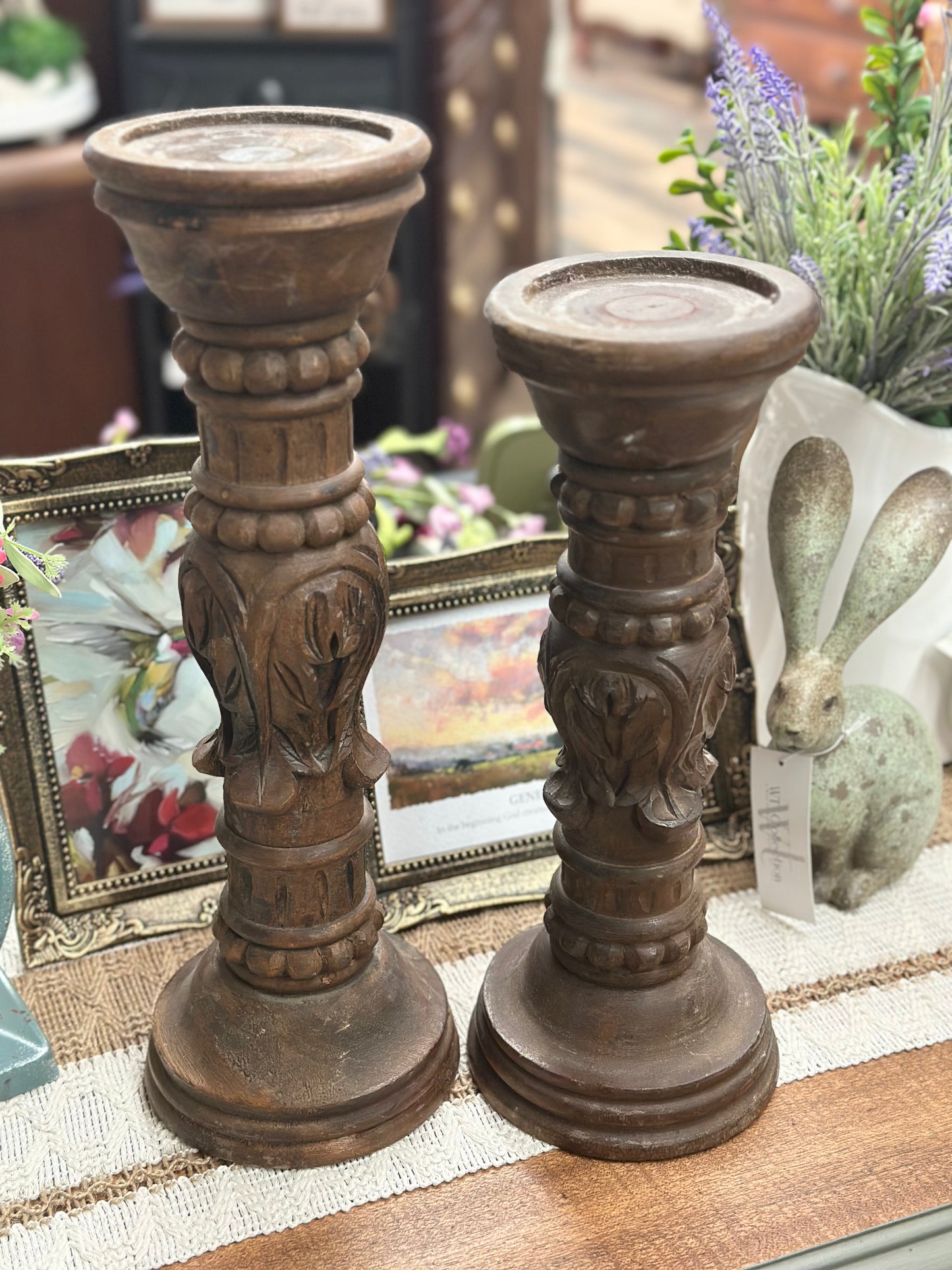 Hand carved Vintage Candle Holders, Set