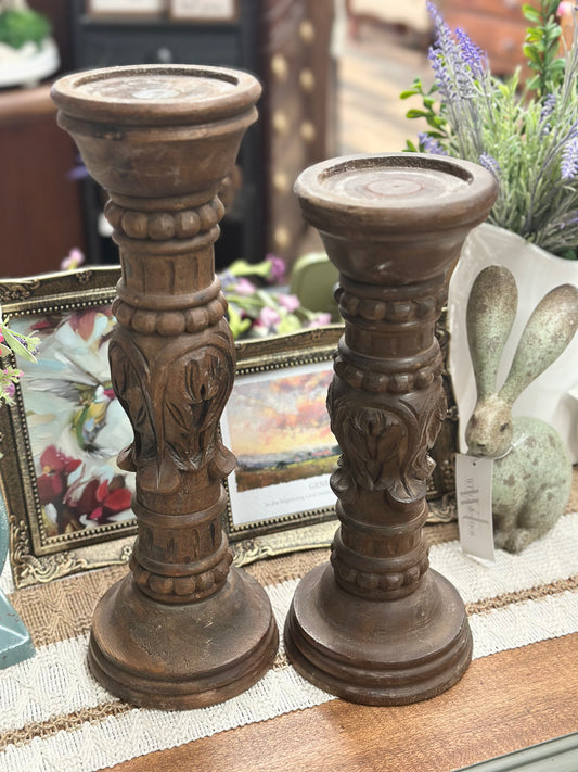 Hand carved Vintage Candle Holders, Set