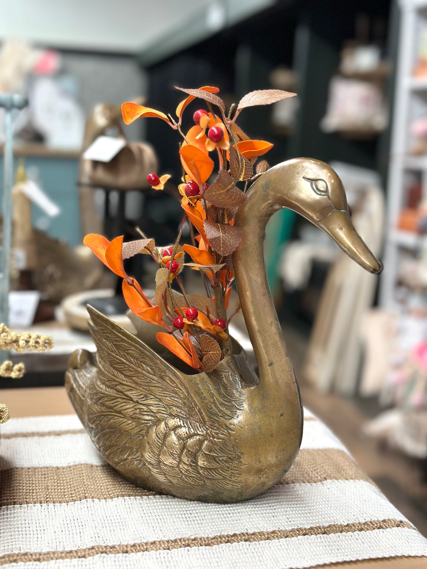 Vintage Brass Swan Planter/Cachepot