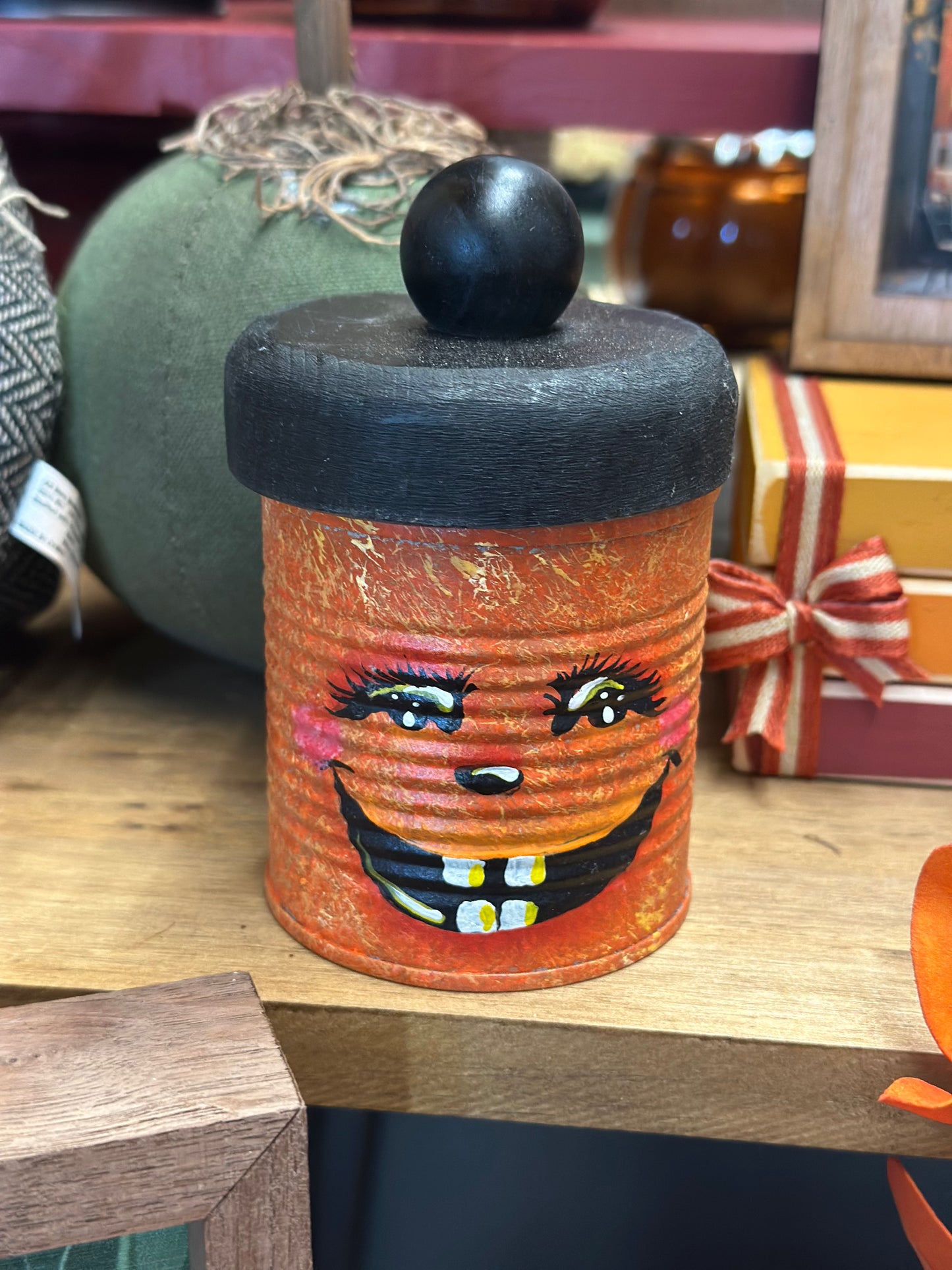 Hand Painted Jack-o-Lantern Cans