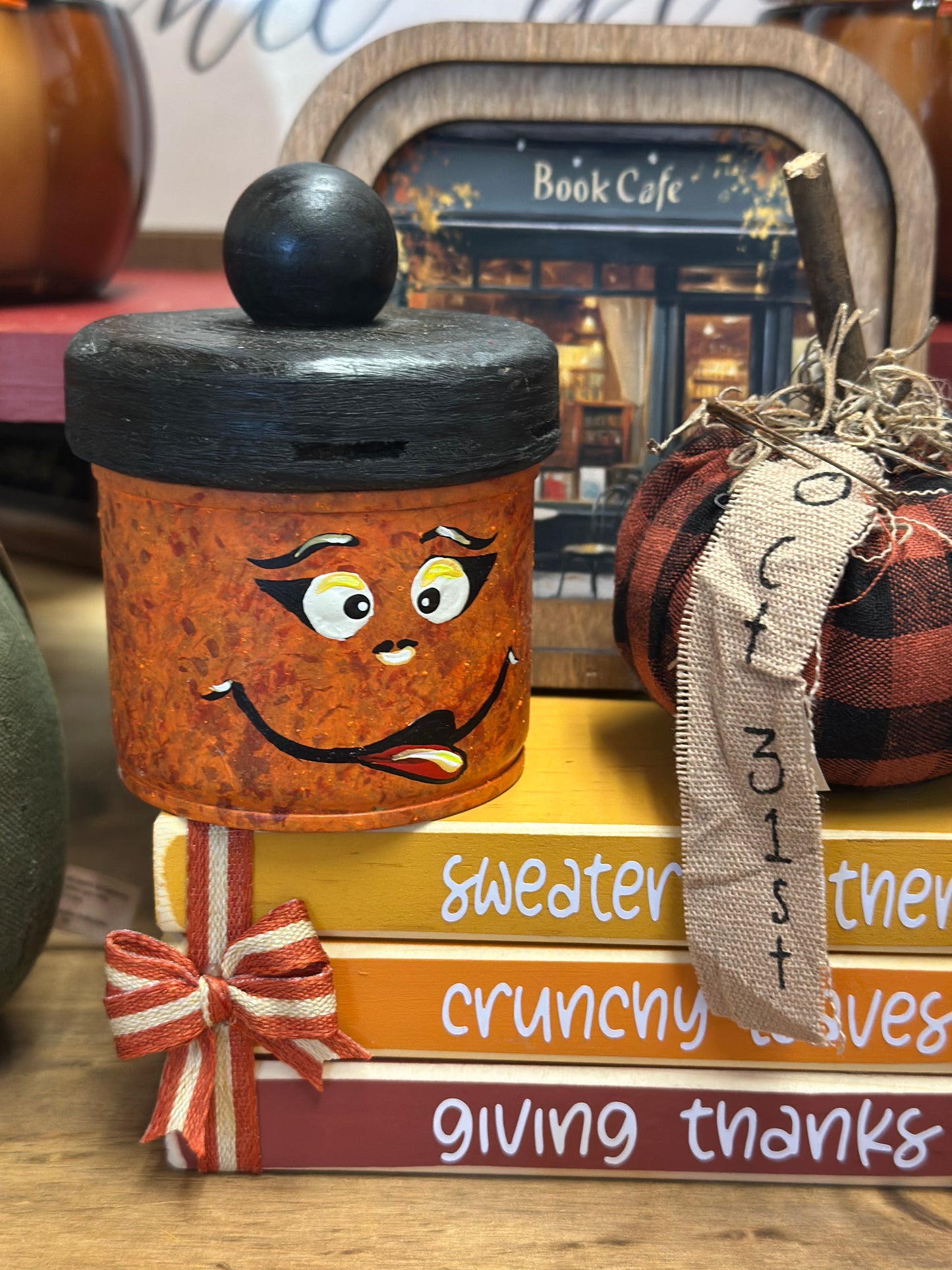 Hand Painted Jack-o-Lantern Cans