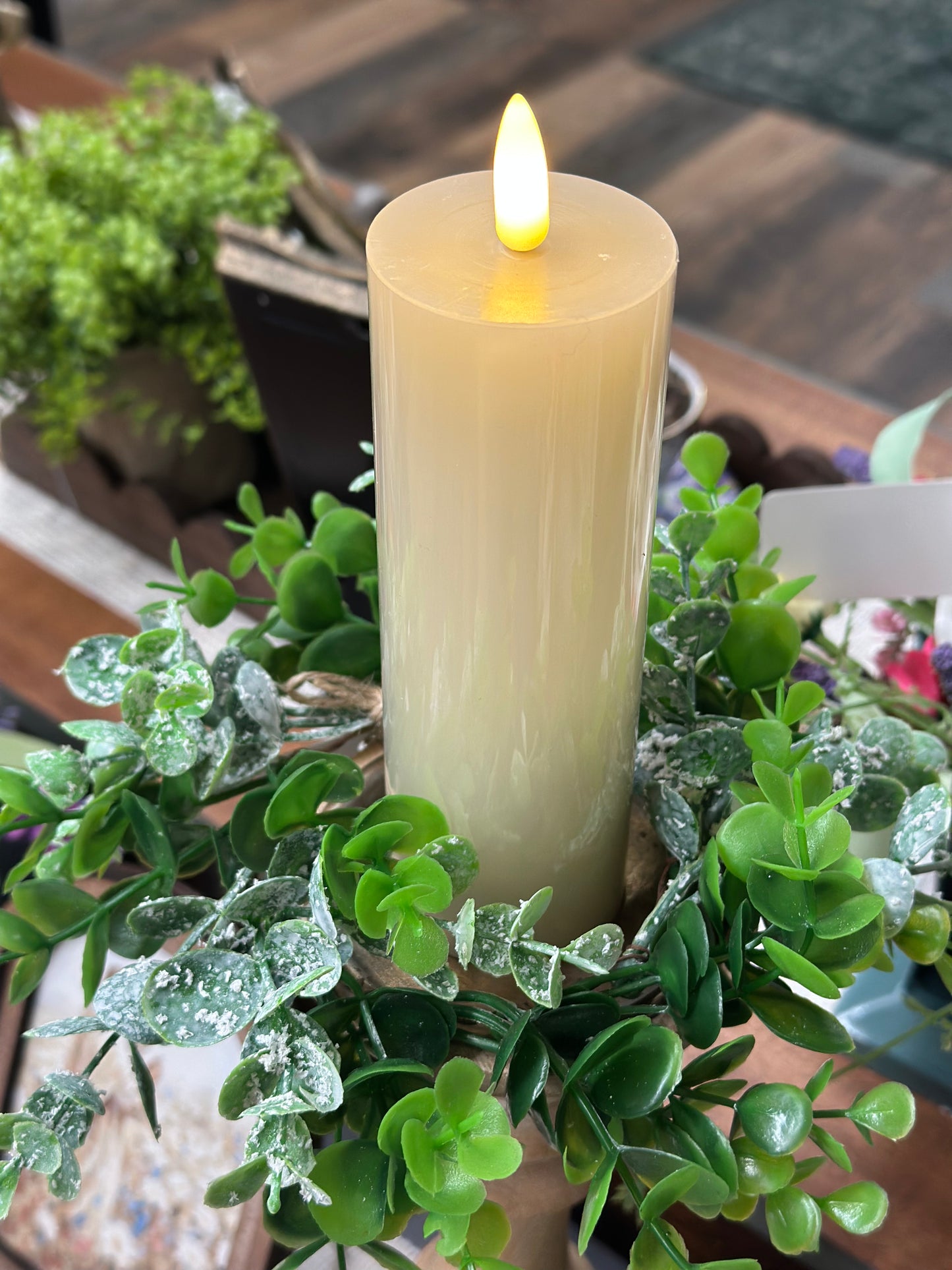 Cream Timered Realistic Flame LED Pillar 2x6in