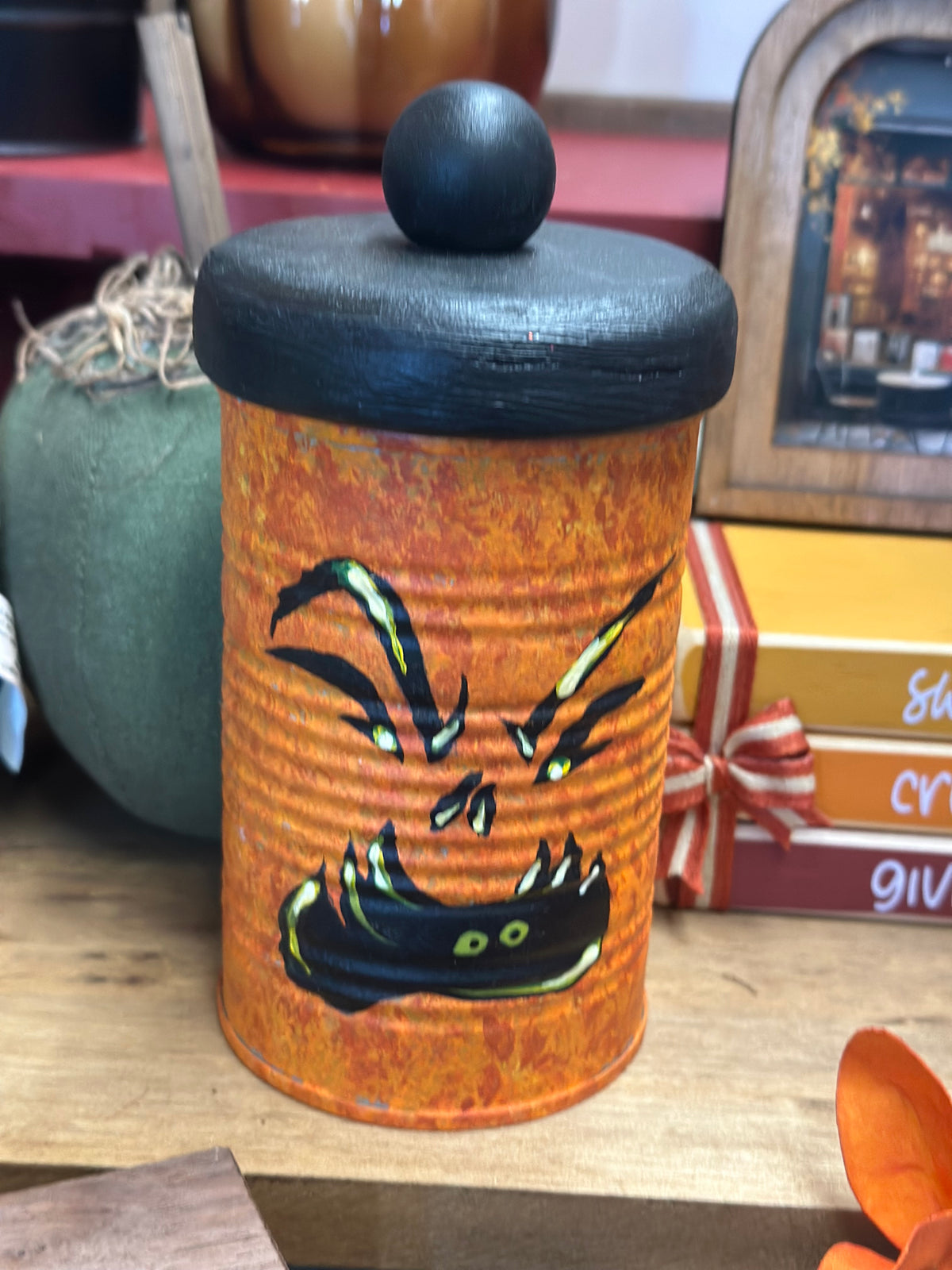 Hand Painted Jack-o-Lantern Cans
