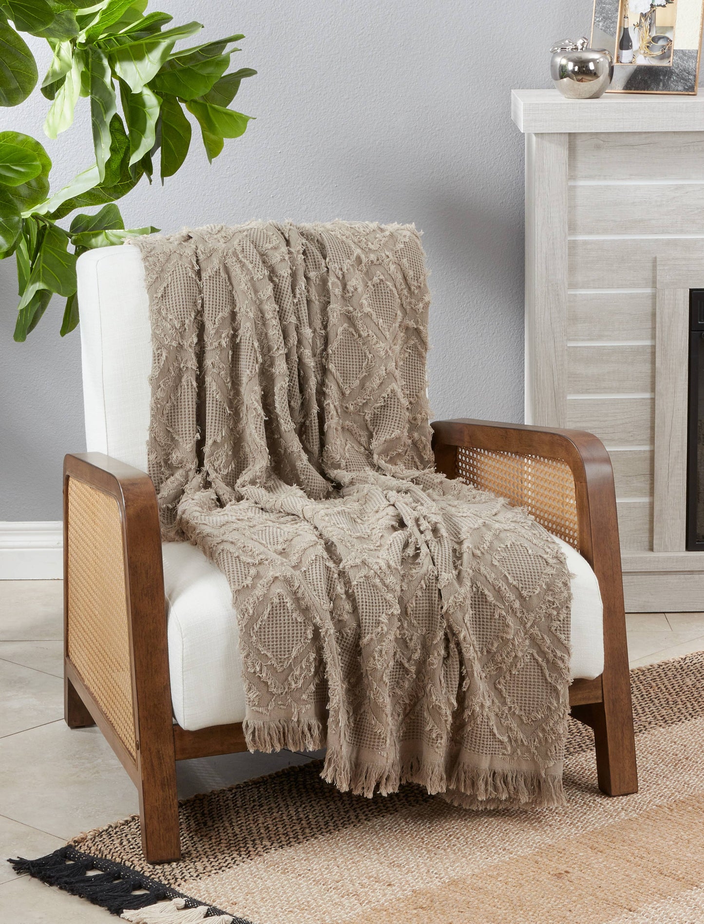 Fringe Waffle Weave Throw