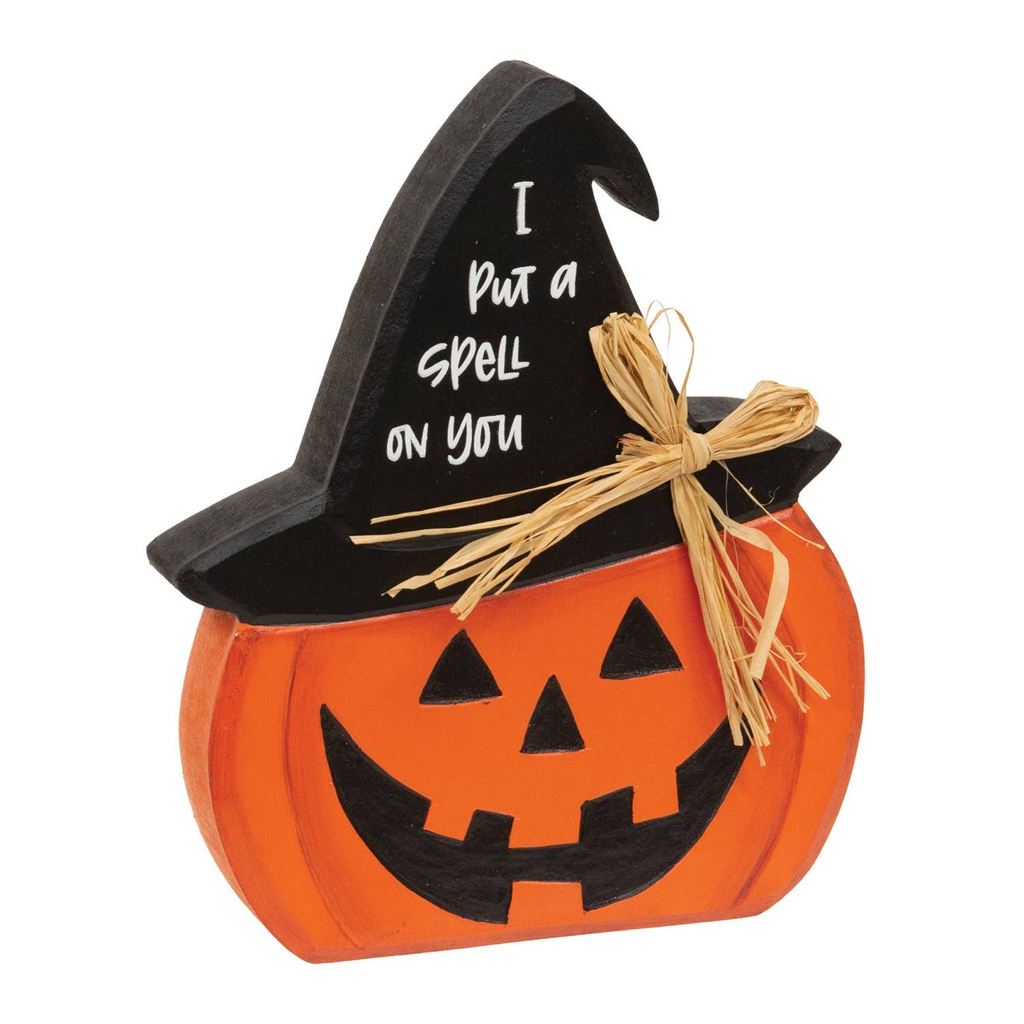 Hand Carved Wooden I Put A Spell On You Jack O Witch Sitter