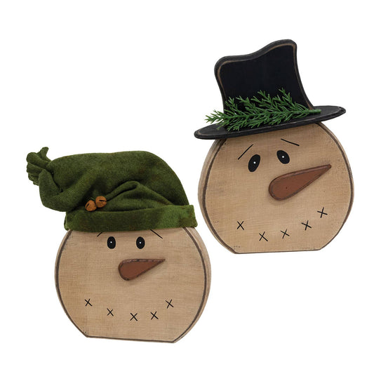 Distressed Wooden Snowman w/Hat Sitter, 2 Assorted