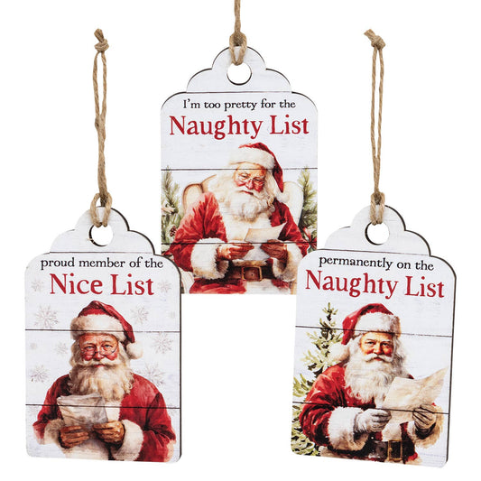 Vintage Santa Naughty or Nice Wooden Tag - 3 Asstd.