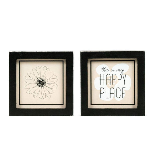 15840 - 5x5 wood frame sign (FLOWER/HAPPY)   modern decor