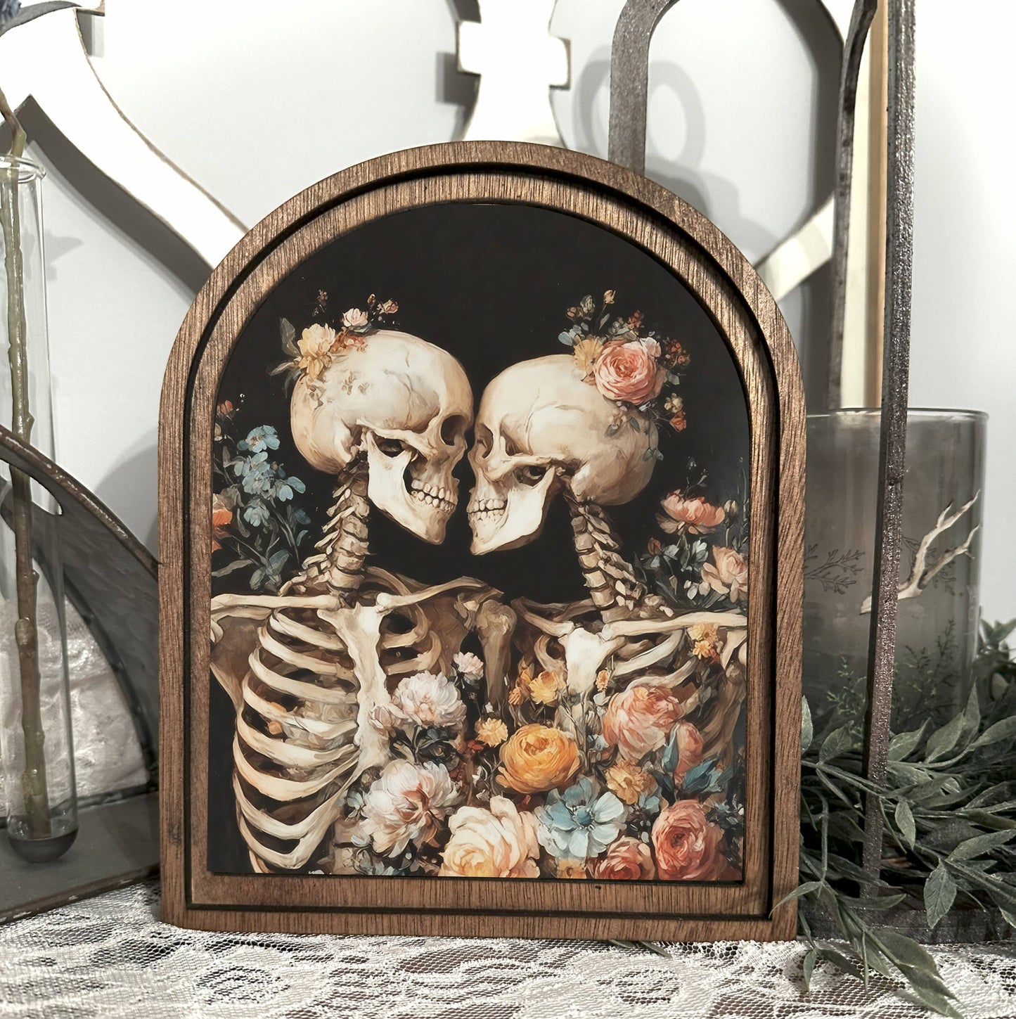 Floral Skeleton Couple Framed Canvas Art