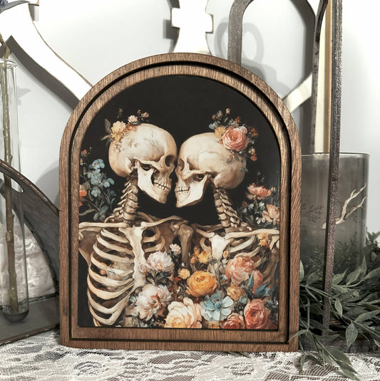 Floral Skeleton Couple Framed Canvas Art