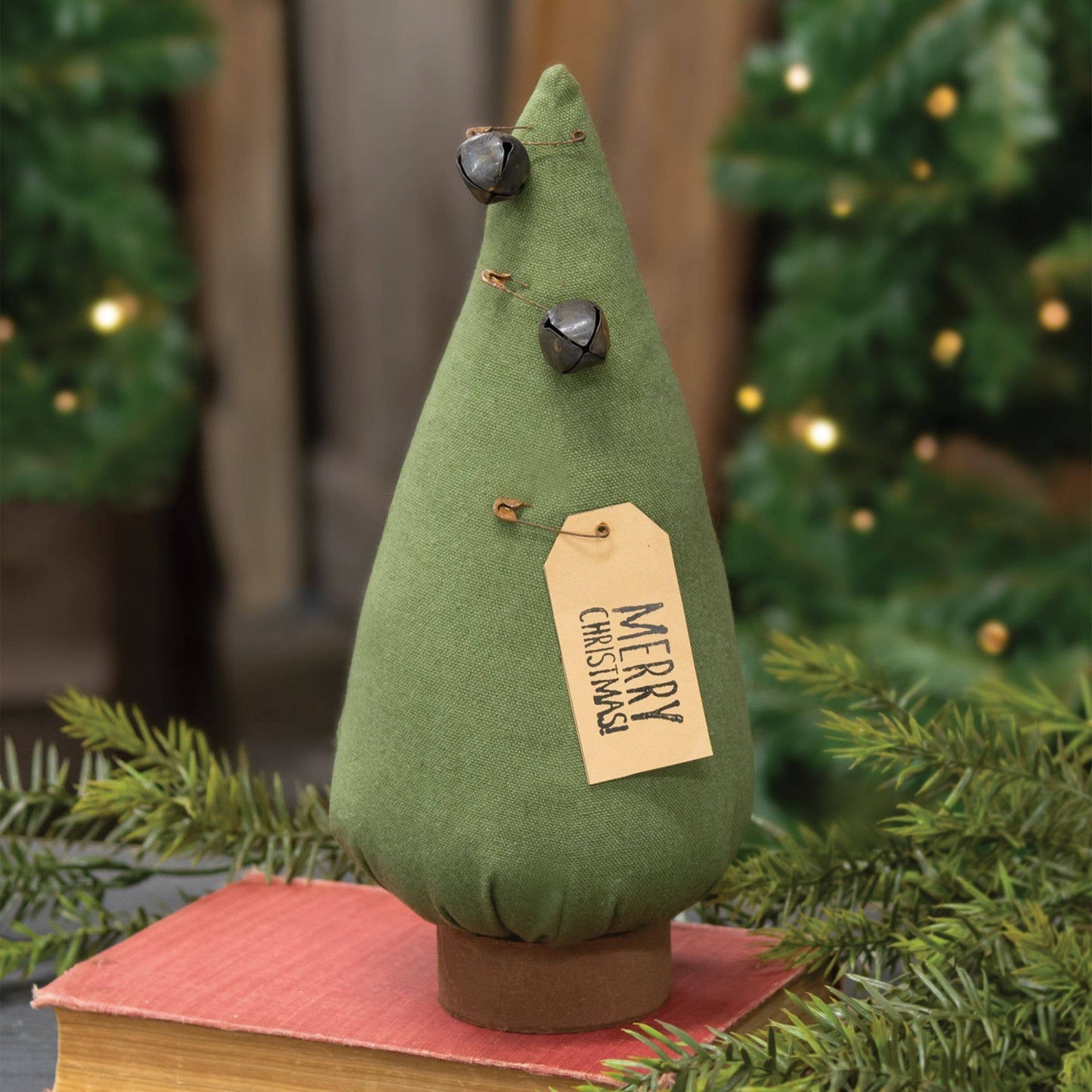 Stuffed Primitive "Merry Christmas" Tree on Base