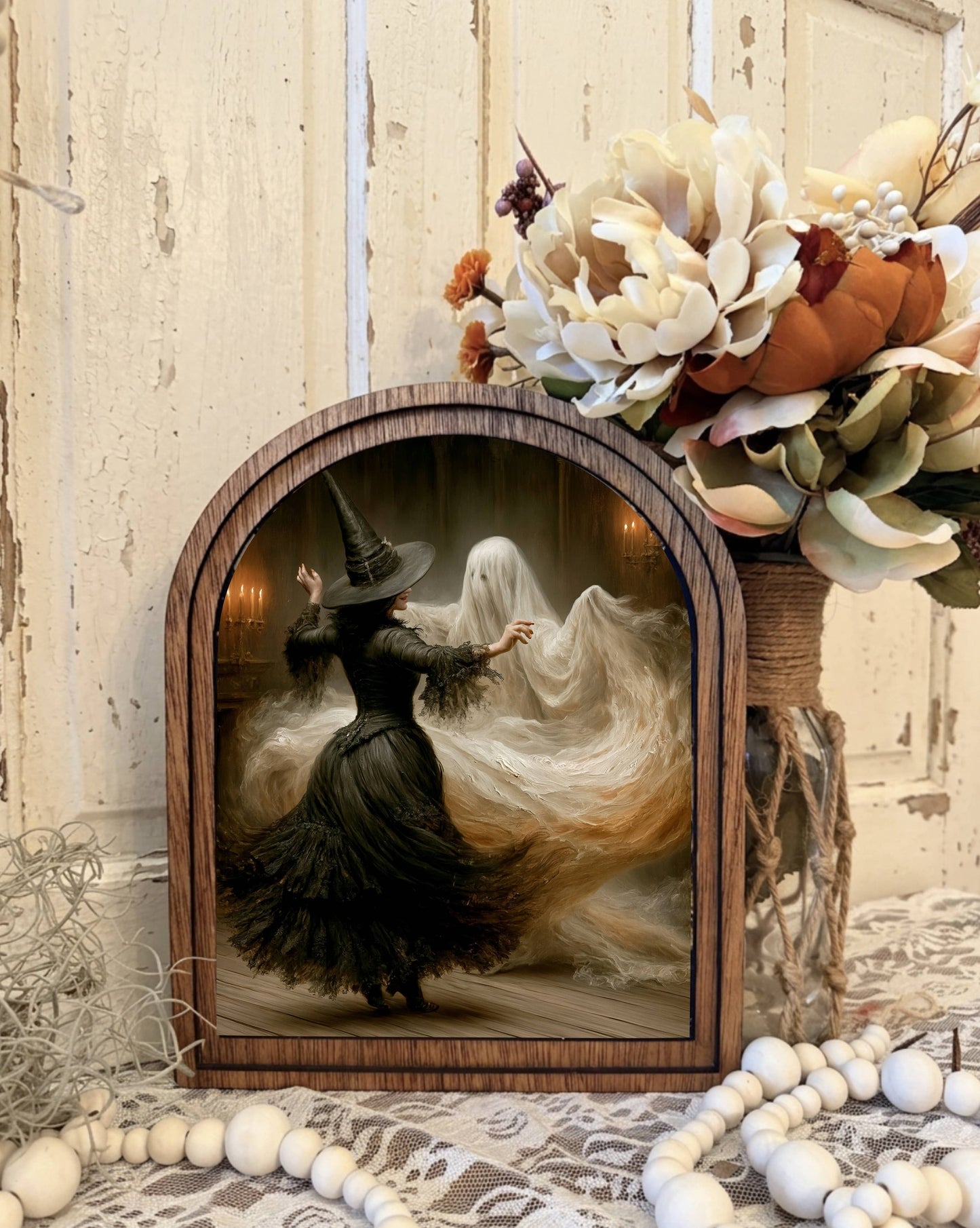 Dancing Witch & Ghost Framed Canvas Art