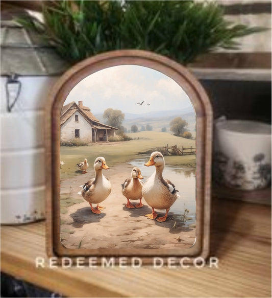 Farmhouse Ducks Framed Art- Arch