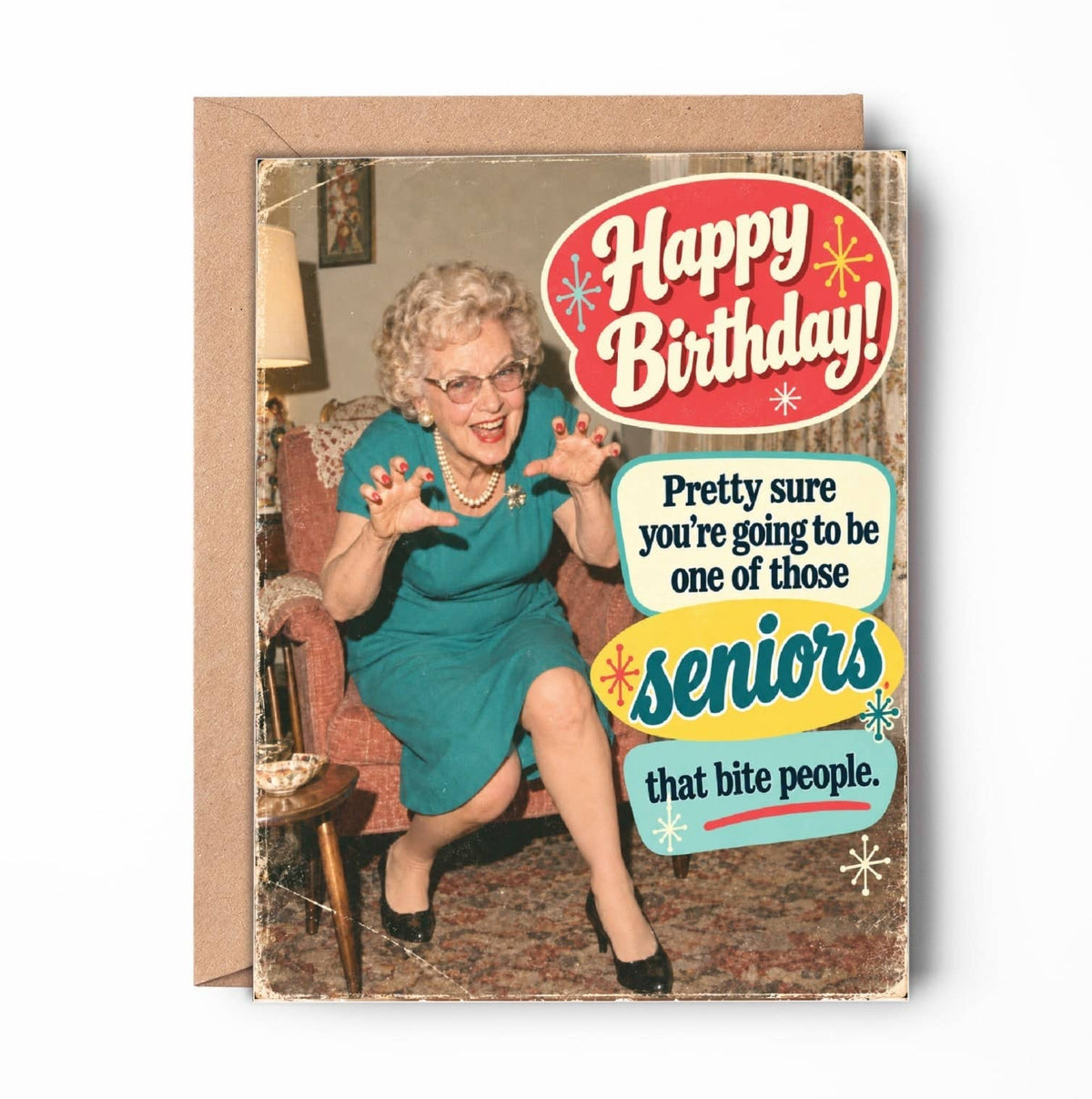 Biting Seniors Greeting Card