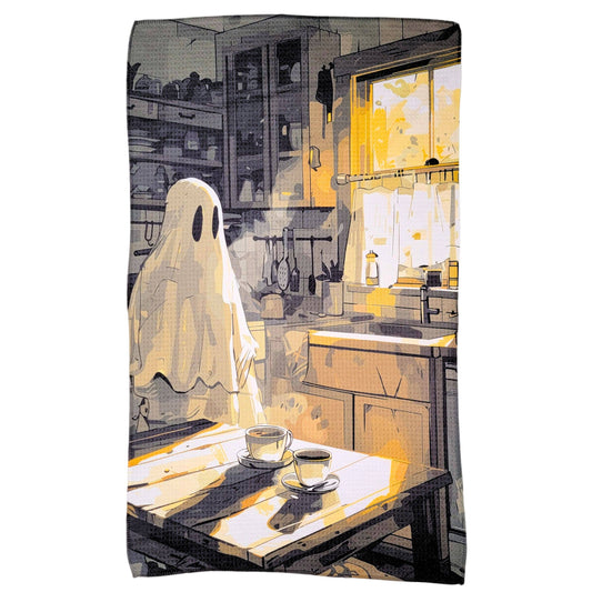 Ghost doing Dishes Halloween Waffle Towels - Fall Decor